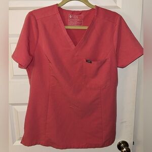 Figs Women's Coral V-Neck Short Sleeve Top Size Large